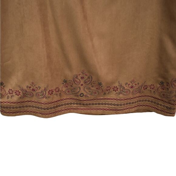 Vintage faux suede embroidered skirt dark caramel brown 10 petite western boho - Picture 4 of 9